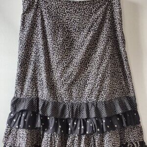 'Claudia Richard' Skirt Size L Lined Tiered Flounce Black/Cream EUC